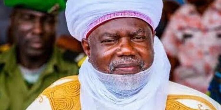 Emir of Argungu, Alhaji Muhammad Samaila Mera, addressing district, village and ward heads during a security meeting at his palace.