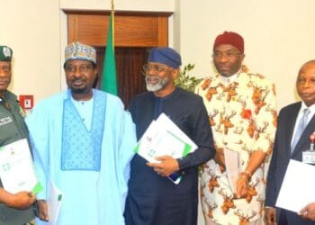 Chief of Staff to the President, Femi Gbajabiamila, briefing journalists after a consultative meeting on state police at the State House, Abuja.