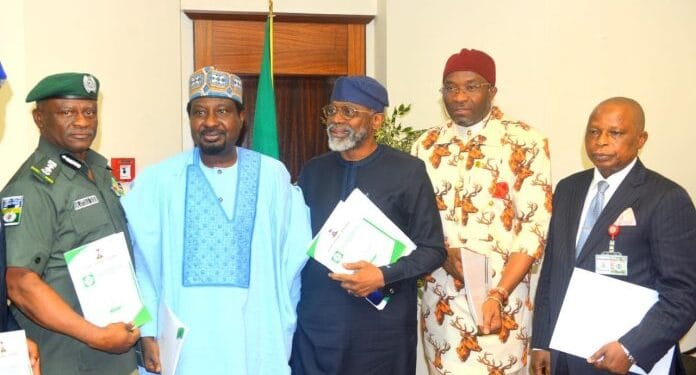 Chief of Staff to the President, Femi Gbajabiamila, briefing journalists after a consultative meeting on state police at the State House, Abuja.