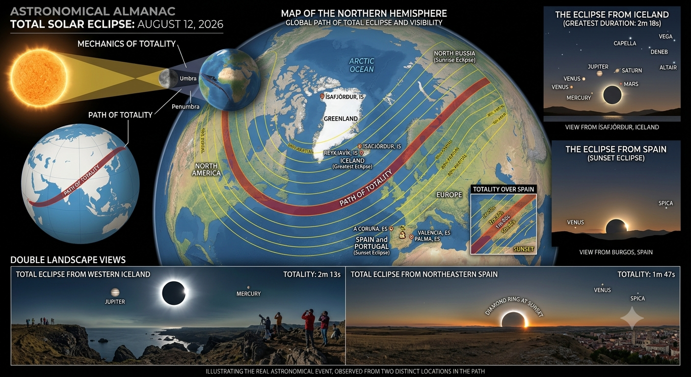 Solar eclipse illustrating the real astronomical event expected on August 12 2026