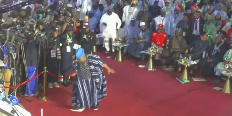 Adeleke dances with Tinubu